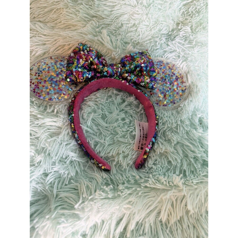Disney Parks Minnie Mouse Ears Bow Rainbow Confetti Sequin Headband Party